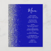 Budget Royal Blue Silver Glitter Edge Wedding Menu (Voorkant)