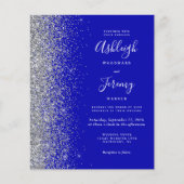 Budget Royal Blue Silver Glitter Wedding Invite (Voorkant)