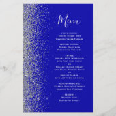 Budget Royal Blue Silver Glitter Wedding Menu (Voorkant)