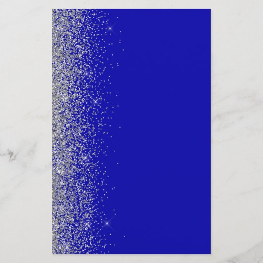 Budget Royal Blue Silver Glitter Wedding Menu (Achterkant)