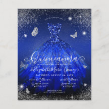 Budget Royal Blue Silver Gown Quinceanera Invite