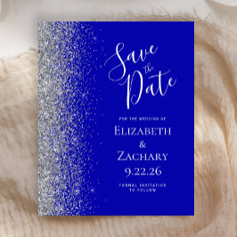 Budget Royal Blue Silver Save the Date Kaart