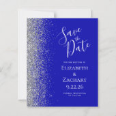 Budget Royal Blue Silver Save the Date Kaart (Voorkant)