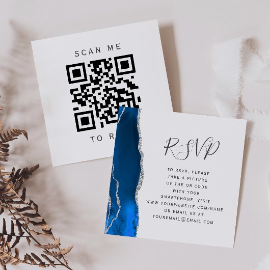 Budget Royal Blue Silver Wedding QR Code RSVP Informatiekaartje