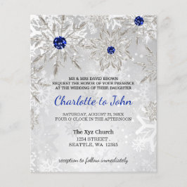 Budget Royal Blue Snowflakes Wedding-uitnodiging