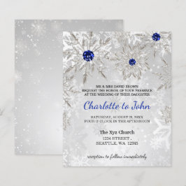 Budget Royal Blue Snowflakes Wedding-uitnodiging