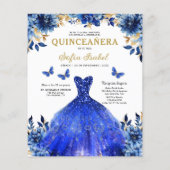 Budget Royal Blue Tweetalige Spaanse Quinceanera Flyer (Achterkant)