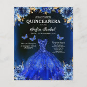 Budget Royal Blue Tweetalige Spaanse Quinceanera Flyer (Achterkant)