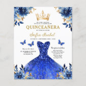 Budget Royal Blue Tweetalige Spaanse Quinceanera Flyer (Voorkant)