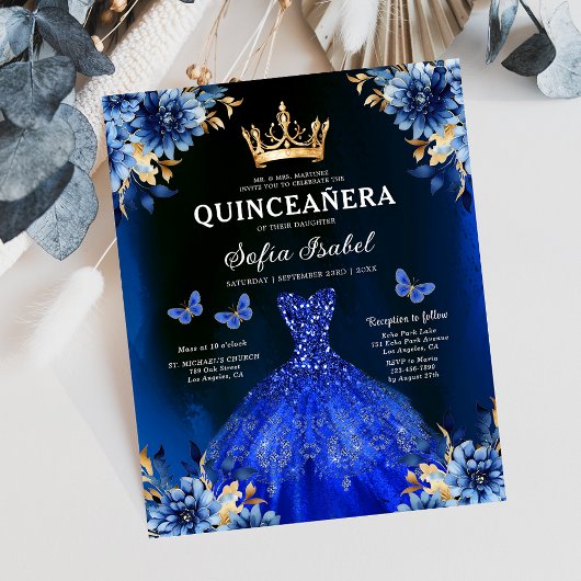 Budget Royal Blue Tweetalige Spaanse Quinceanera Flyer