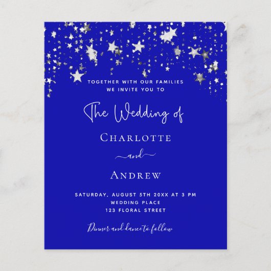 Budget royal blue zilsterstars bruiloft (Voorkant)