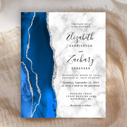 Budget Royal Blue Zilver Agaat Marmer Bruiloft
