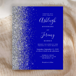 Budget Royal Blue Zilver Glitter Trouw Uitnodiging