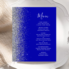Budget Royal Blue Zilveren Glitter Rand Trouwmenu