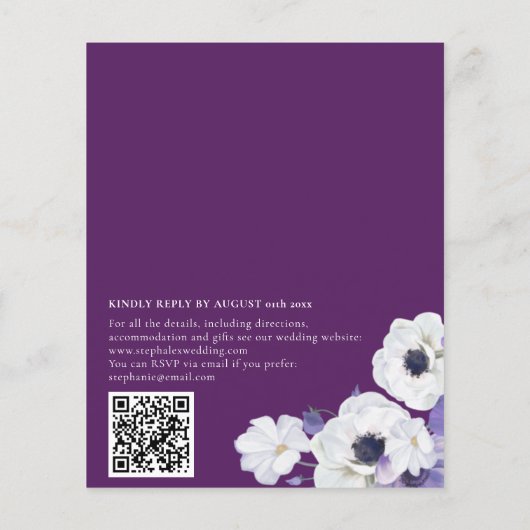 Budget Royal Paars Floral QR Code Invite (Achterkant)