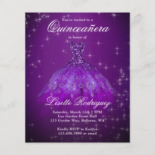 Budget Royal Paars Quinceanera Uitnodiging
