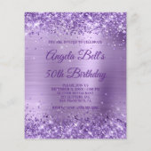 Budget Royal Paarse Glittery Folie Invitation (Achterkant)