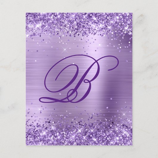 Budget Royal Paarse Glittery Folie Invitation (Achterkant)