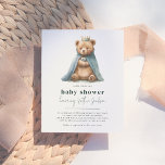 Budget Royal Teddy Bear Prince Boy Baby shower<br><div class="desc">Vier de komende komst van uw kleine prins met onze charmante jongen baby shower budget uitnodiging. Dit prachtige ontwerp is voorzien van een handbeschilderde waterverf beren welp met een blauw en gouden kroon en een bijpassende cape met een kleine blauwe teddybeer. Het baby shower is geschreven in een combinatie van...</div>