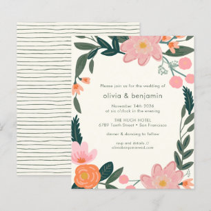 Budget roze achtertuin Floral Wedding Invite