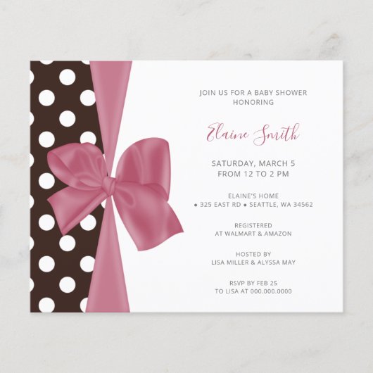 Budget Roze baby Shower Invitaties (Voorkant)