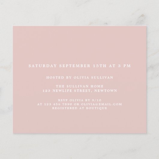 Budget roze Baby shower Uitnodiging (Achterkant)