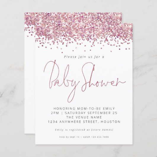 Budget roze Baby shower Uitnodiging (Voorkant / Achterkant)