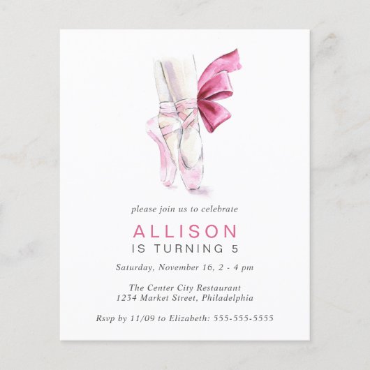 Budget roze ballet toont uitnodiging van de Birthd (Voorkant)