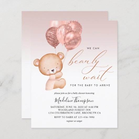 BUDGET roze ballon We kunnen bijna wachten Baby sh (Voorkant / Achterkant)