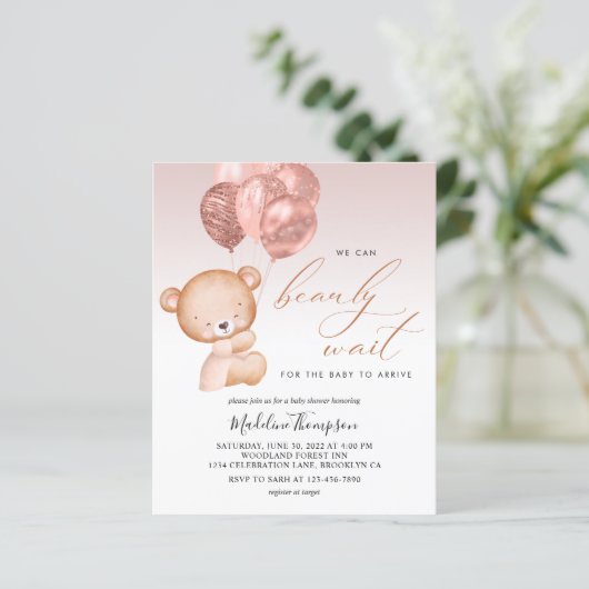 BUDGET roze ballon We kunnen bijna wachten Baby sh (Staand voorkant)