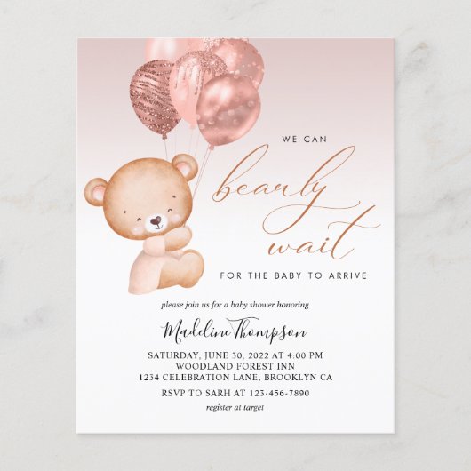 BUDGET roze ballon We kunnen bijna wachten Baby sh (Voorkant)