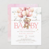 Budget Roze Beer Ballon Baby Meisje Douche Uitnodi (Voorkant / Achterkant)