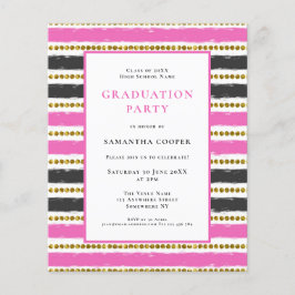 Budget roze Black Stripe Afstuderen Uitnodiging