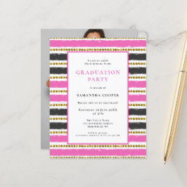 Budget roze Black Stripe Afstuderen Uitnodiging