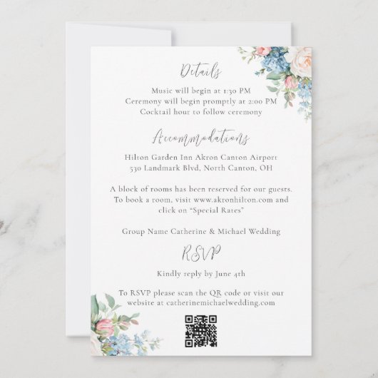 Budget Roze & Blauwe Bloemen Elegante Huwelijk Kaart (Achterkant)