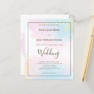 Budget roze Blauwgroen Waterverf huwelijksuitnodig