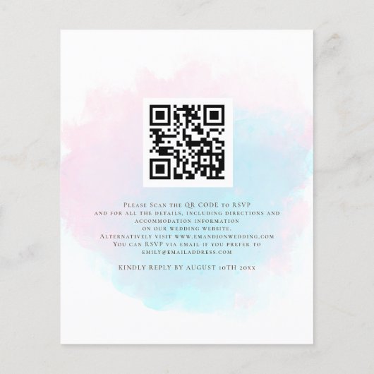 Budget roze Blauwgroen Waterverf QR Code Weddensch (Achterkant)