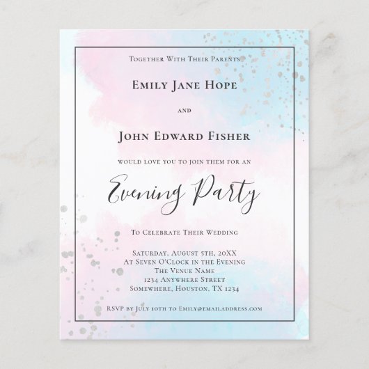 Budget roze Blauwgroen Waterverf Silver Wedding Ev (Voorkant)