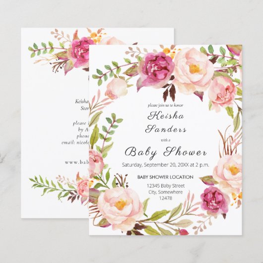 Budget roze bloeiend Blush Floral Baby shower (Voorkant / Achterkant)