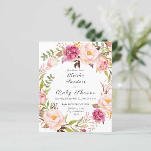 Budget roze bloeiend Blush Floral Baby shower (Staand voorkant)