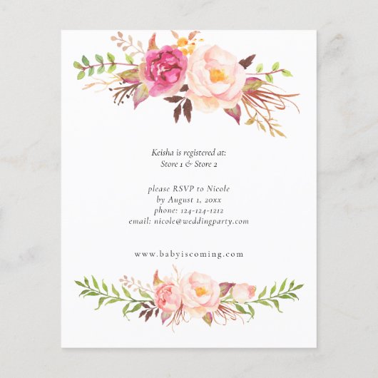 Budget roze bloeiend Blush Floral Baby shower (Achterkant)