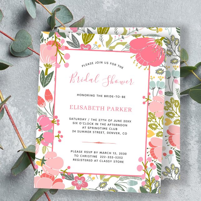Budget roze bloem chic bruiloftsshower uitnodiging (Creator heeft geüpload)
