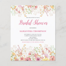 Budget Roze Bloemachtige Bruiloftsshower Uitnodigi Flyer