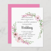 Budget Roze Bloemen Bladeren Trouw Uitnodiging (Voorkant / Achterkant)