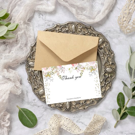 Budget roze bloemen Bridgerton bruidsdouche Bedankkaart
