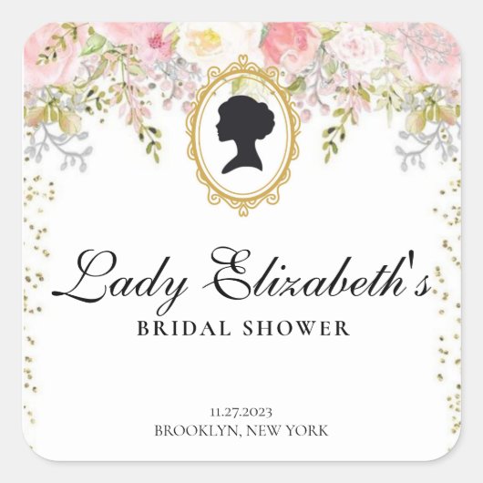 Budget roze bloemen Bridgerton bruidsdouche Vierkante Sticker (Voorkant)