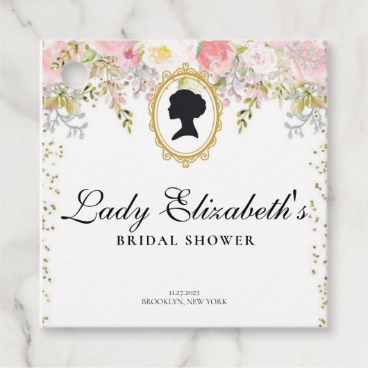 Budget roze Bloemen Bridgerton Vrijgezellenfeest Bedankjes Labels (Voorkant)