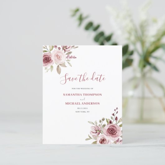Budget Roze Bloemen Bruiloft Save The Date (Staand voorkant)