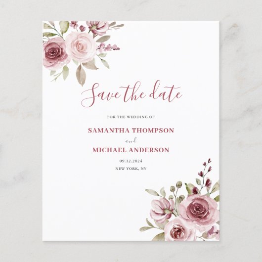 Budget Roze Bloemen Bruiloft Save The Date Flyer (Voorkant)