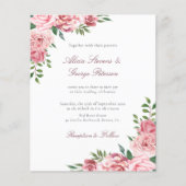 Budget roze bloemen bruiloft uitnodiging (Voorkant)